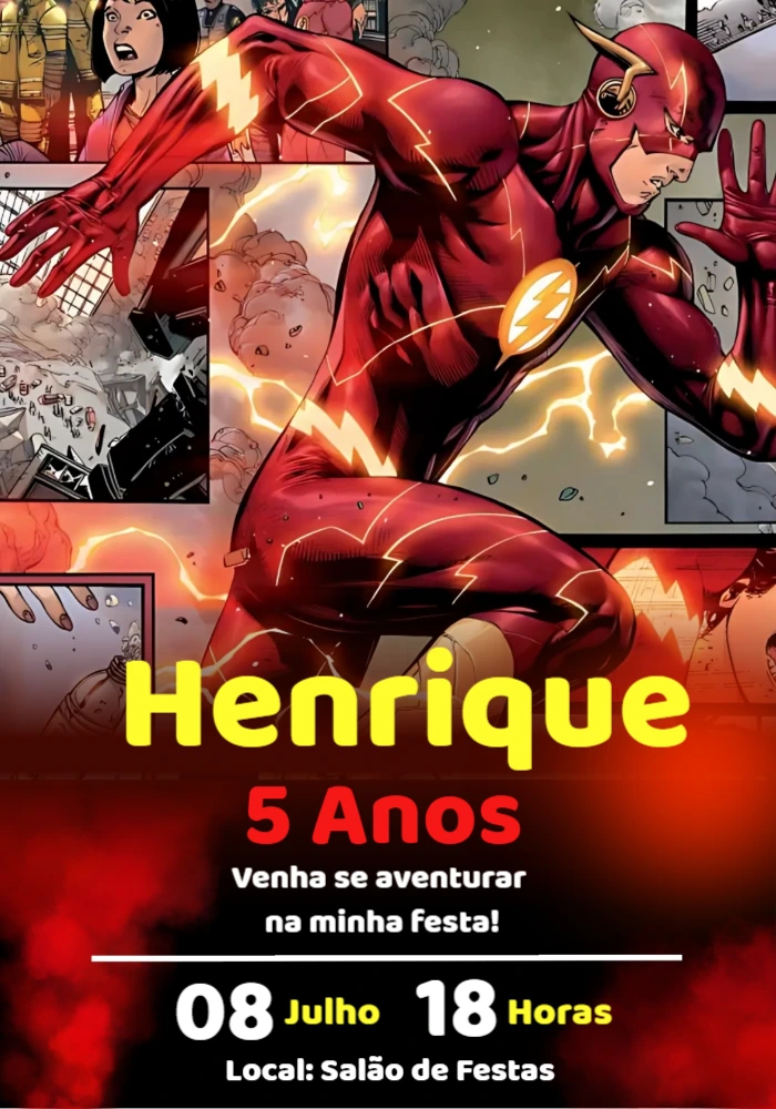 Convite de Aniversário The Flash Editável Online