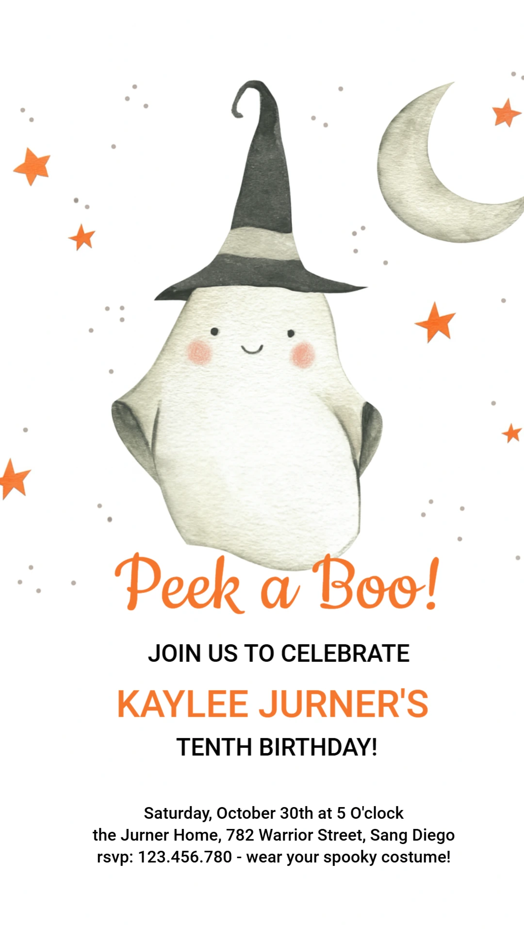 Editable Halloween Ghost Birthday Invitation
