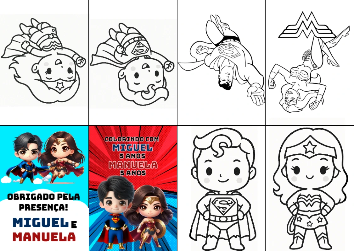 Livrinho de Colorir Super-Heróis: Arte Editável para Festa