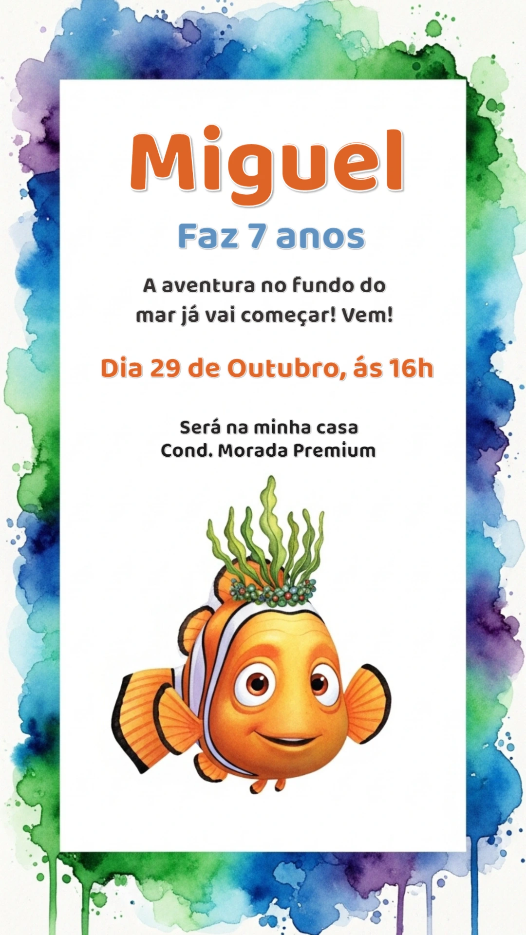 Convite de Aniversário Procurando Nemo para Editar Online