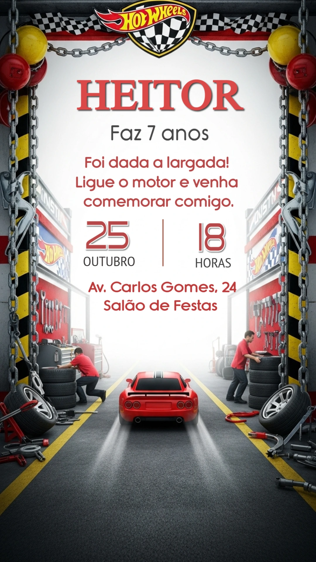 Convite de Aniversário Hot Wheels para Editar Online