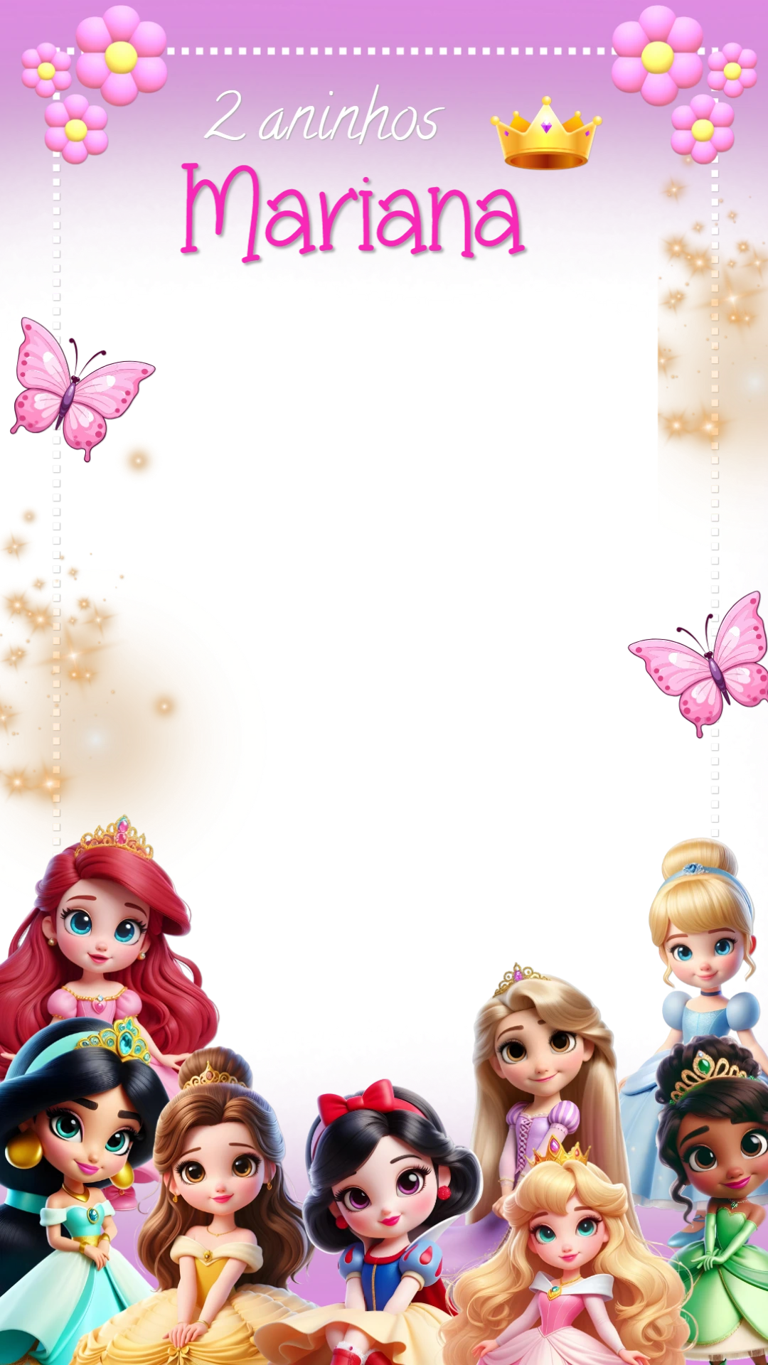 Moldura Aniversário Princesas Baby para Stories Editável