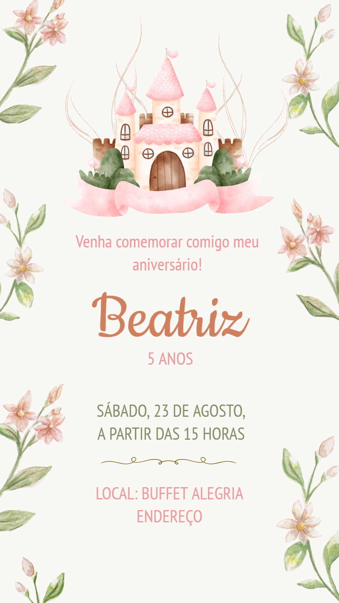 Convite Aniversário Princesa Castelo Encantado para Editar