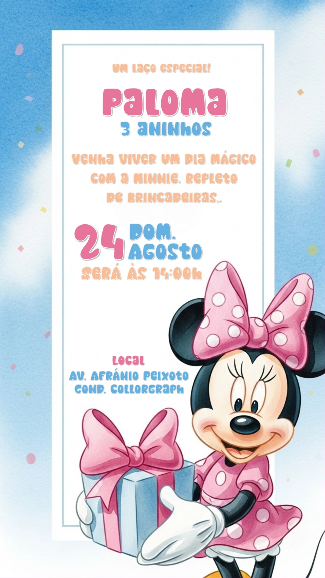 Convite de Aniversário Minnie Mouse Rosa para Editar Online