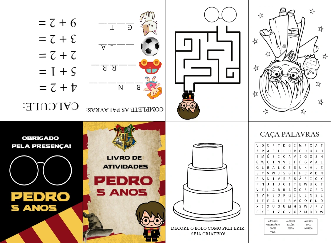 Lembrancinha Festa Harry Potter: Livro de Atividades para Editar