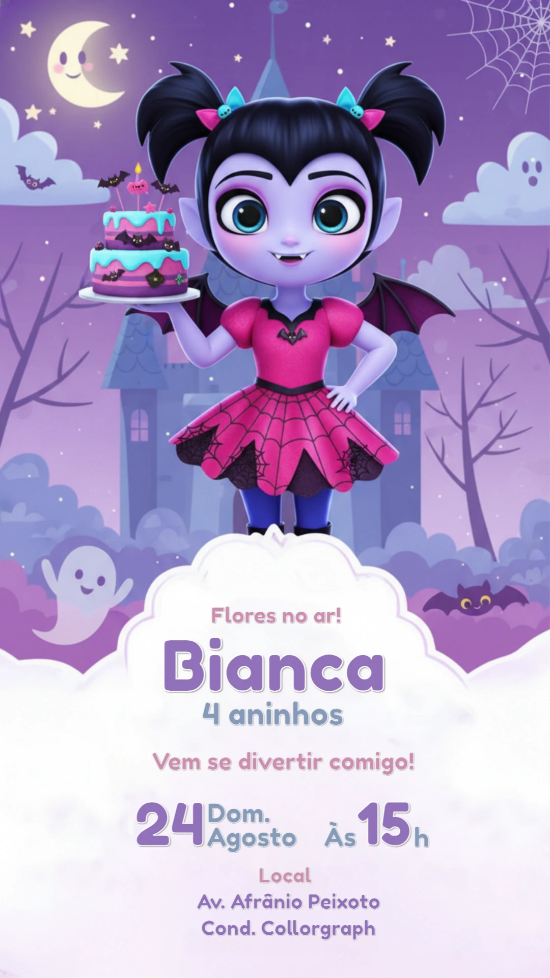 Convite Digital Aniversário Infantil Tema Vampirinha Editável