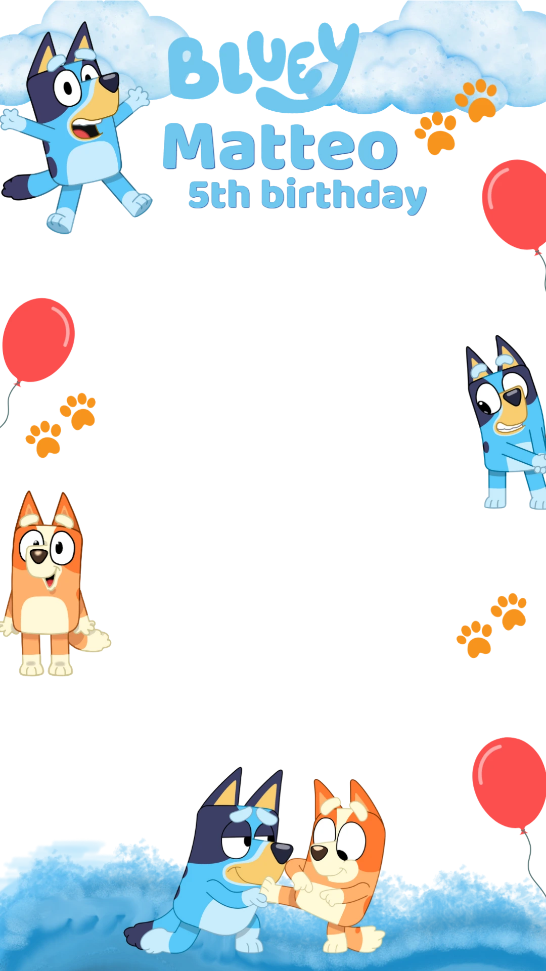 Editable Bluey Birthday Photo Frame Template for Kids Party