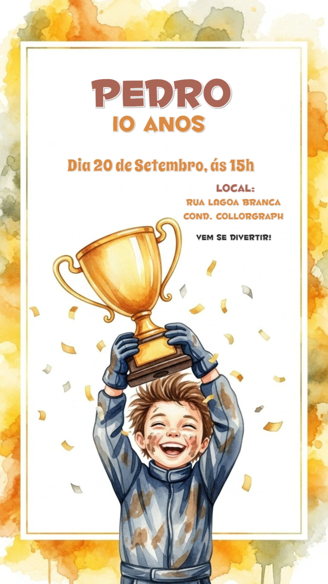 Convite Aniversário Motocross Menino Campeão para Editar