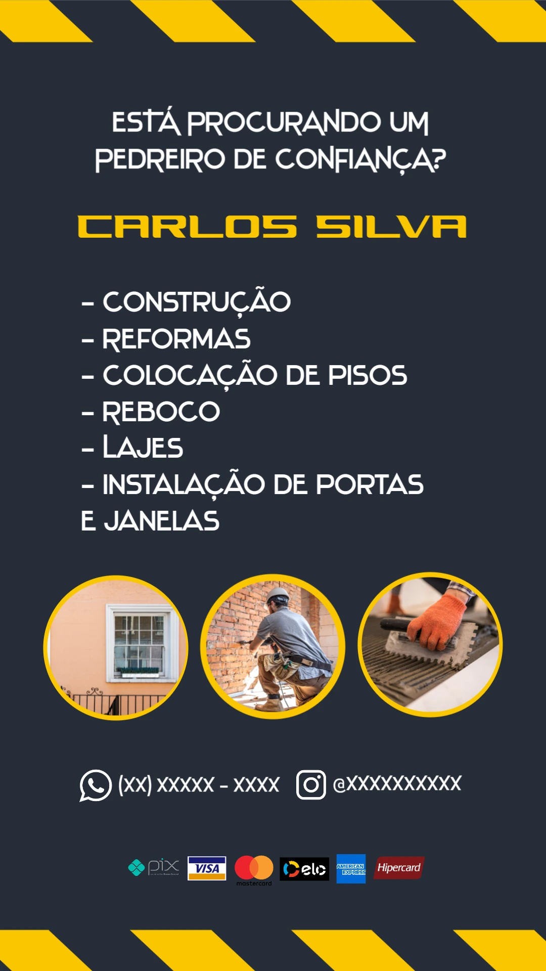 Cartão de Visita Pedreiro e Construção para Editar Online