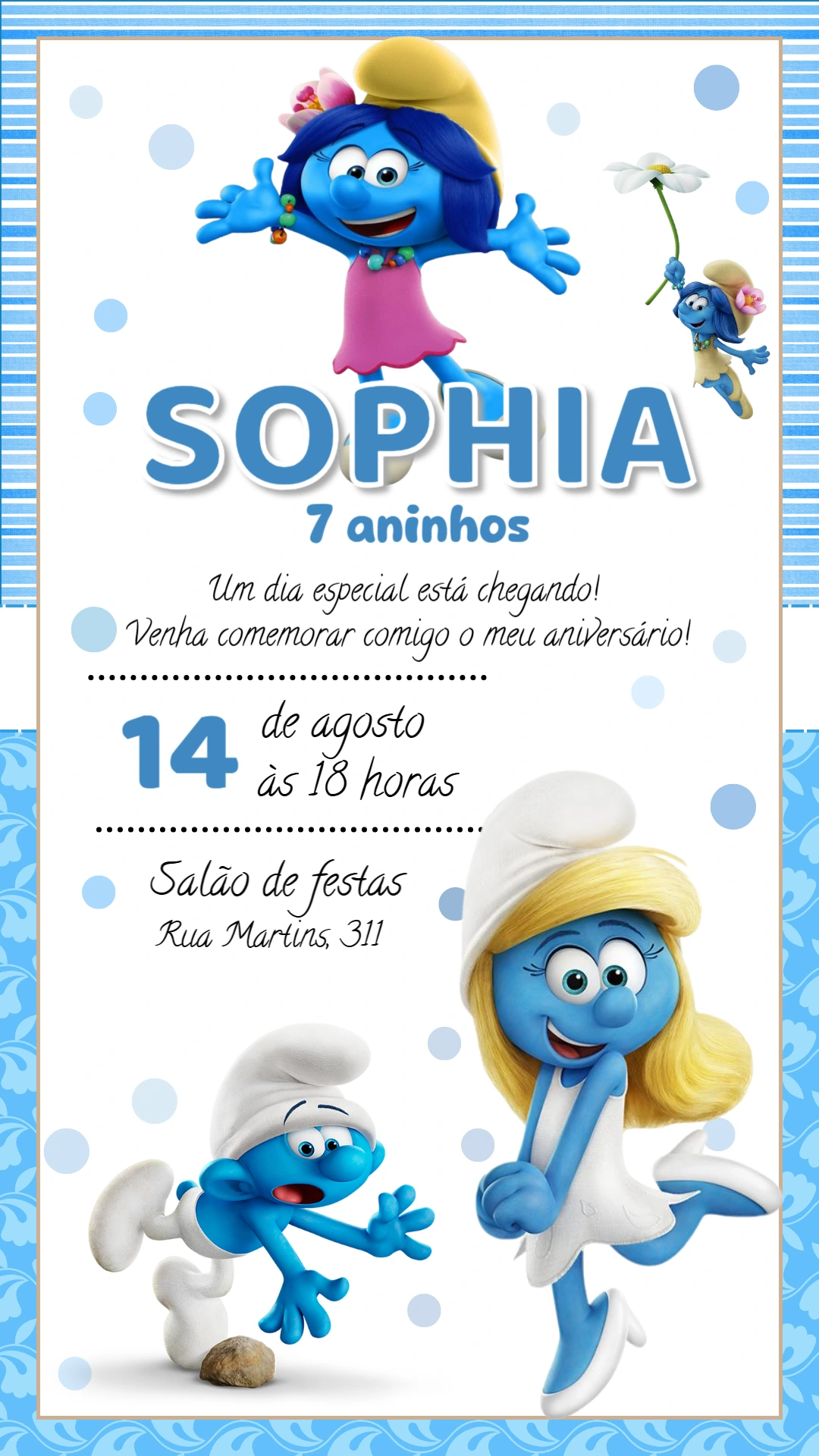 Convite de Aniversário Os Smurfs para Editar Online