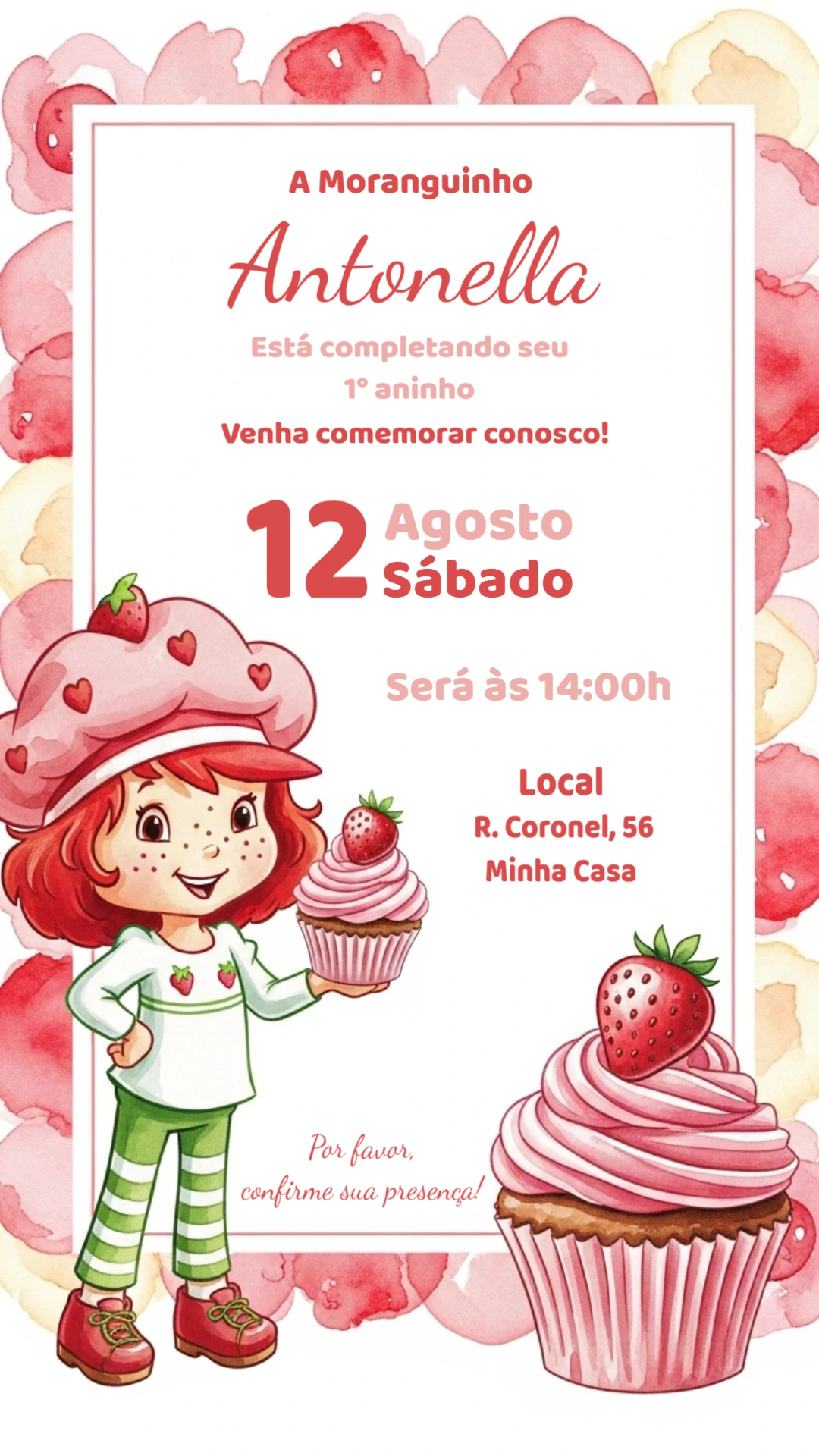 Convite de Aniversário Moranguinho Editável Online