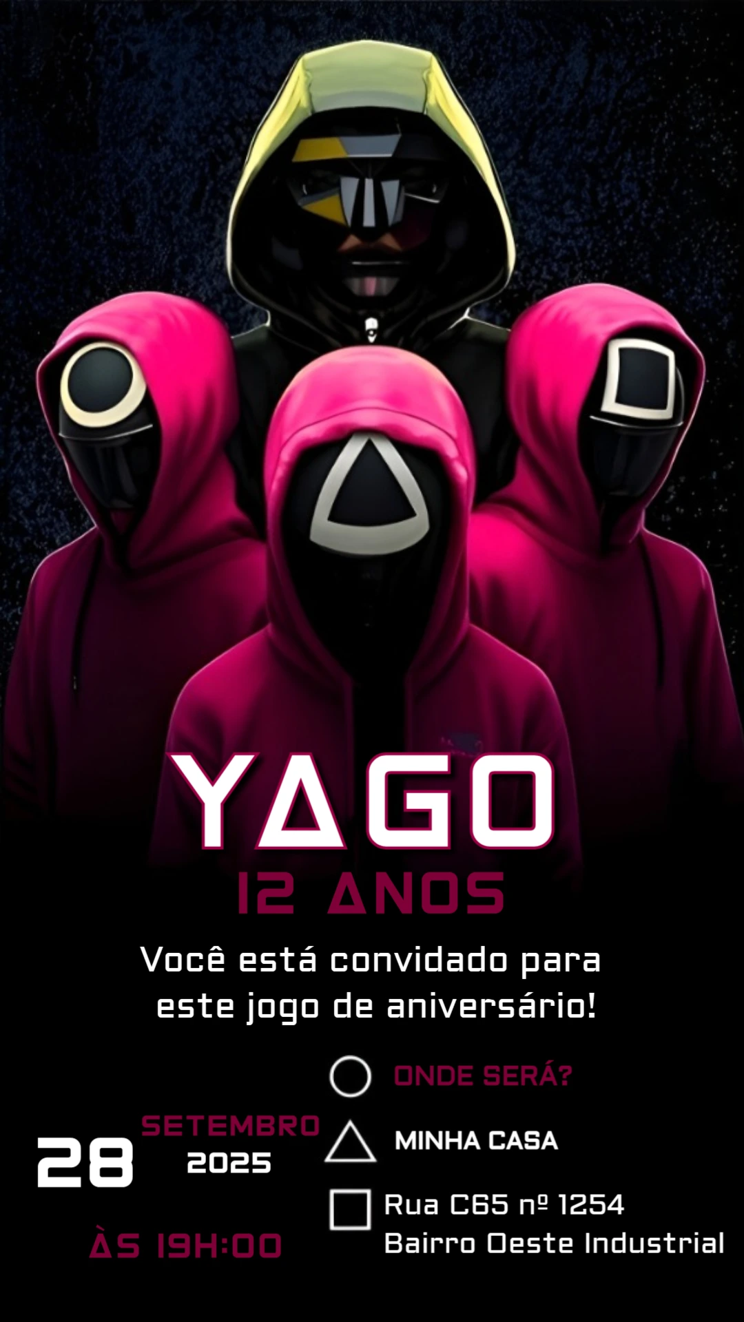 Convite Aniversário Round 6 com Personagens para Editar Online