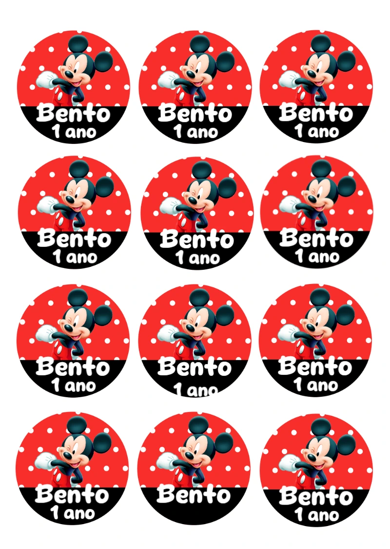 Adesivo Redondo Aniversário Mickey Mouse para Editar Online