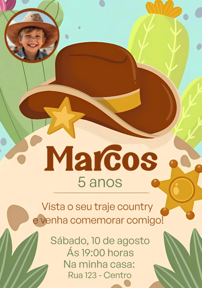 Convite Aniversário Country com Foto para Editar Online