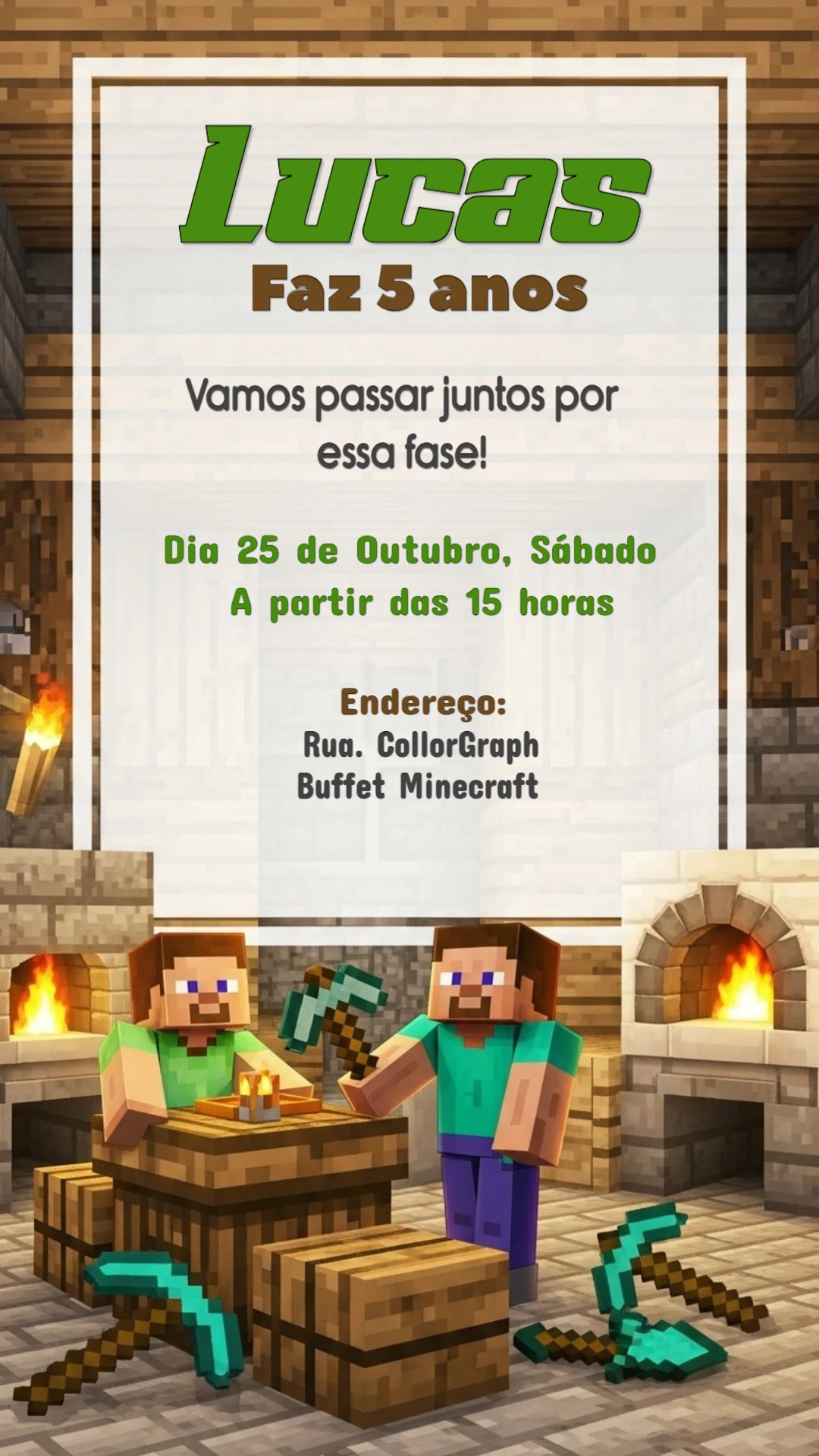 Convite de Aniversário Minecraft com Blocos para Editar Online