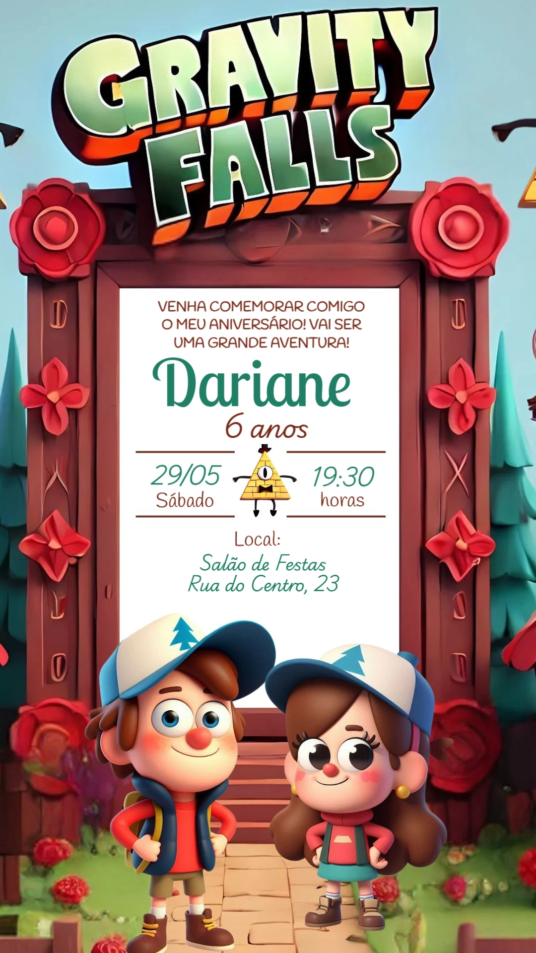 Convite de Aniversário Gravity Falls para Editar Online