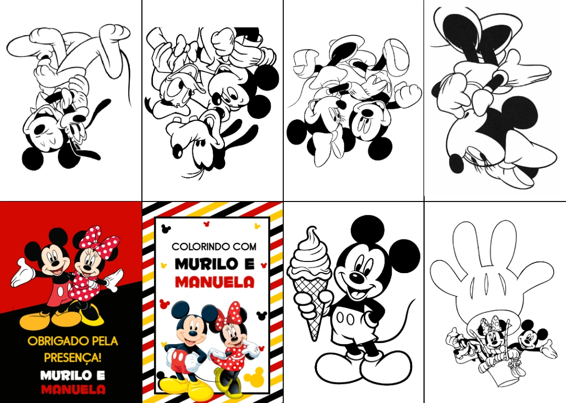 Livro de Colorir Mickey e Minnie para Festa Editável Online
