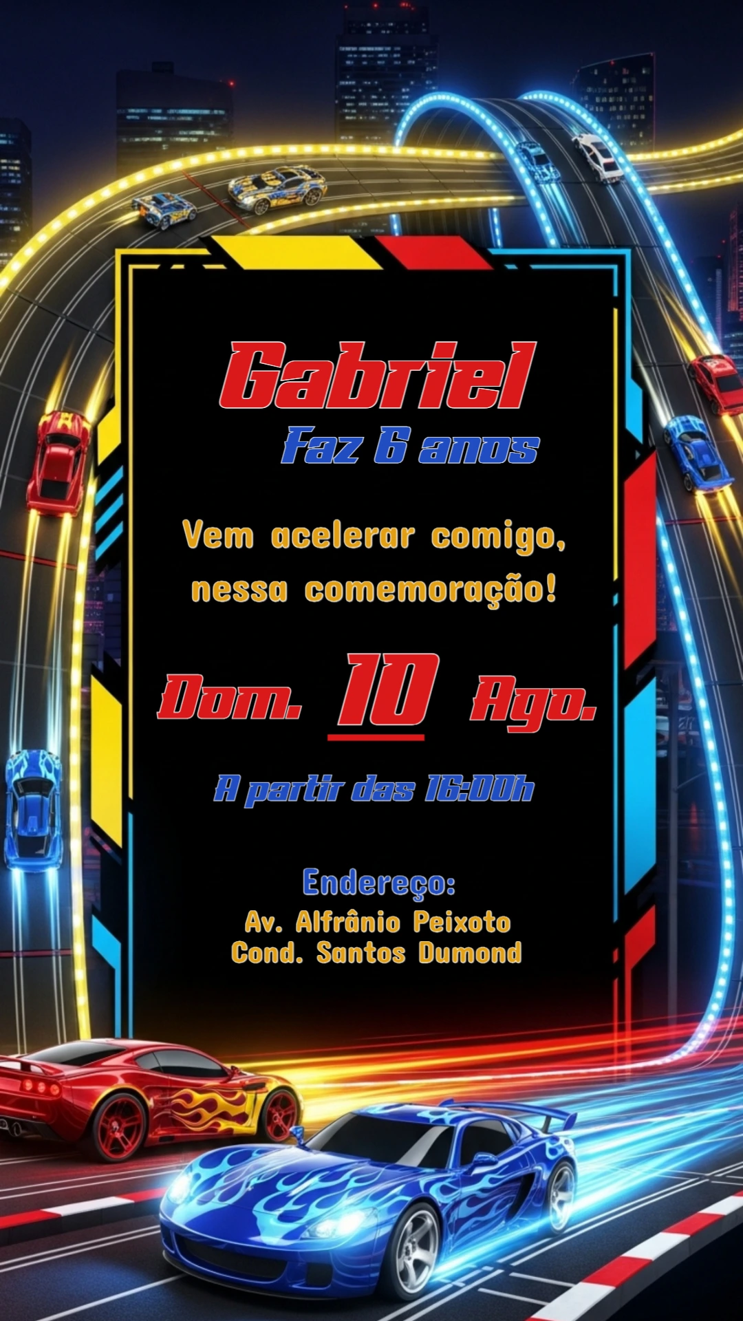 Convite Aniversário Carros de Corrida para Editar Online