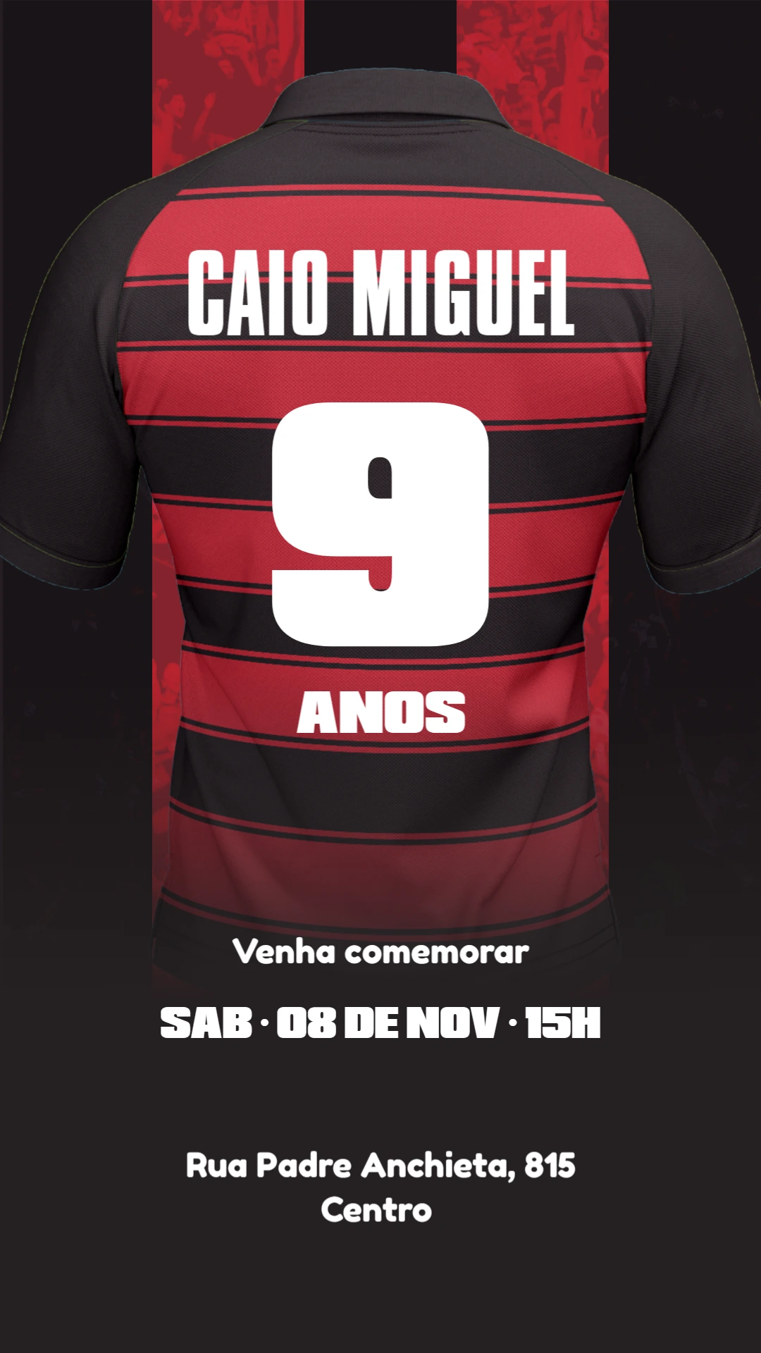 Convite Aniversário Futebol Camisa de Time para Editar Online