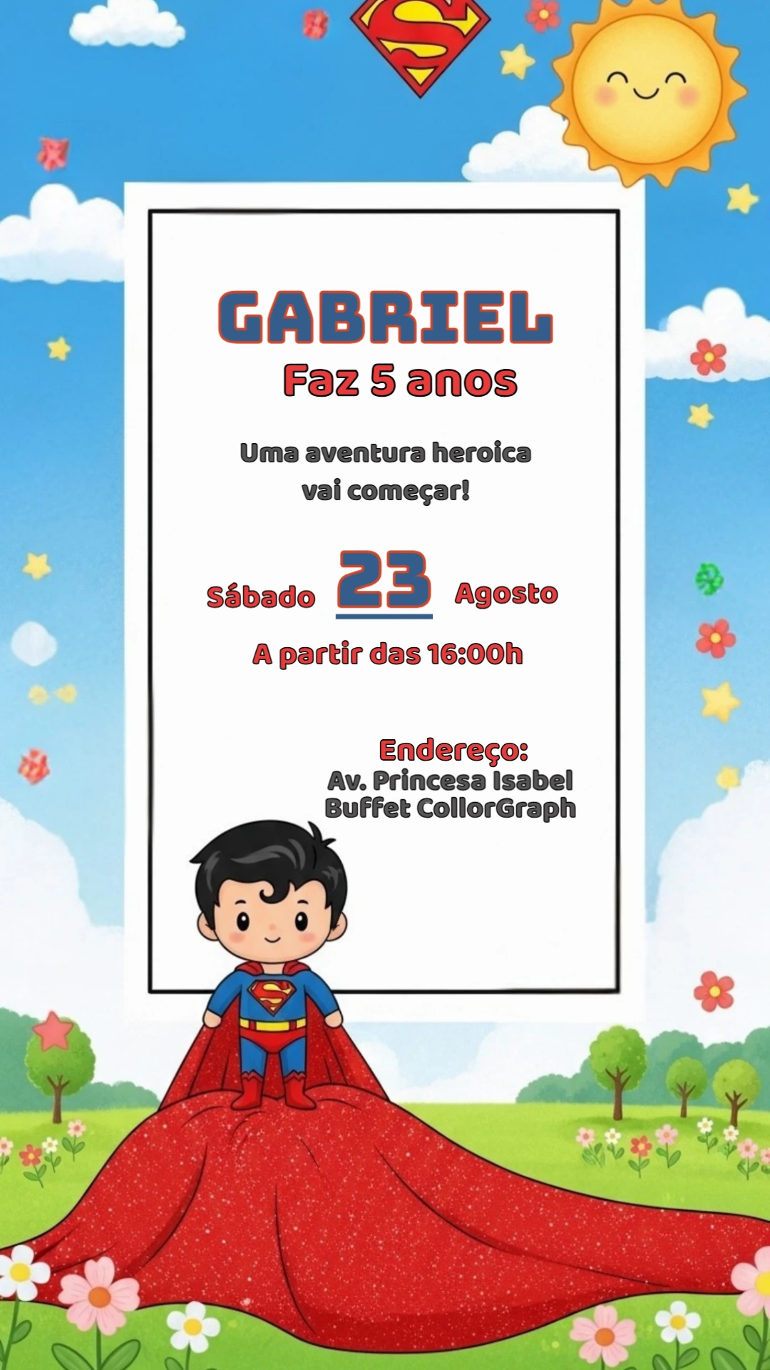 Convite Aniversário Superman para Editar Online