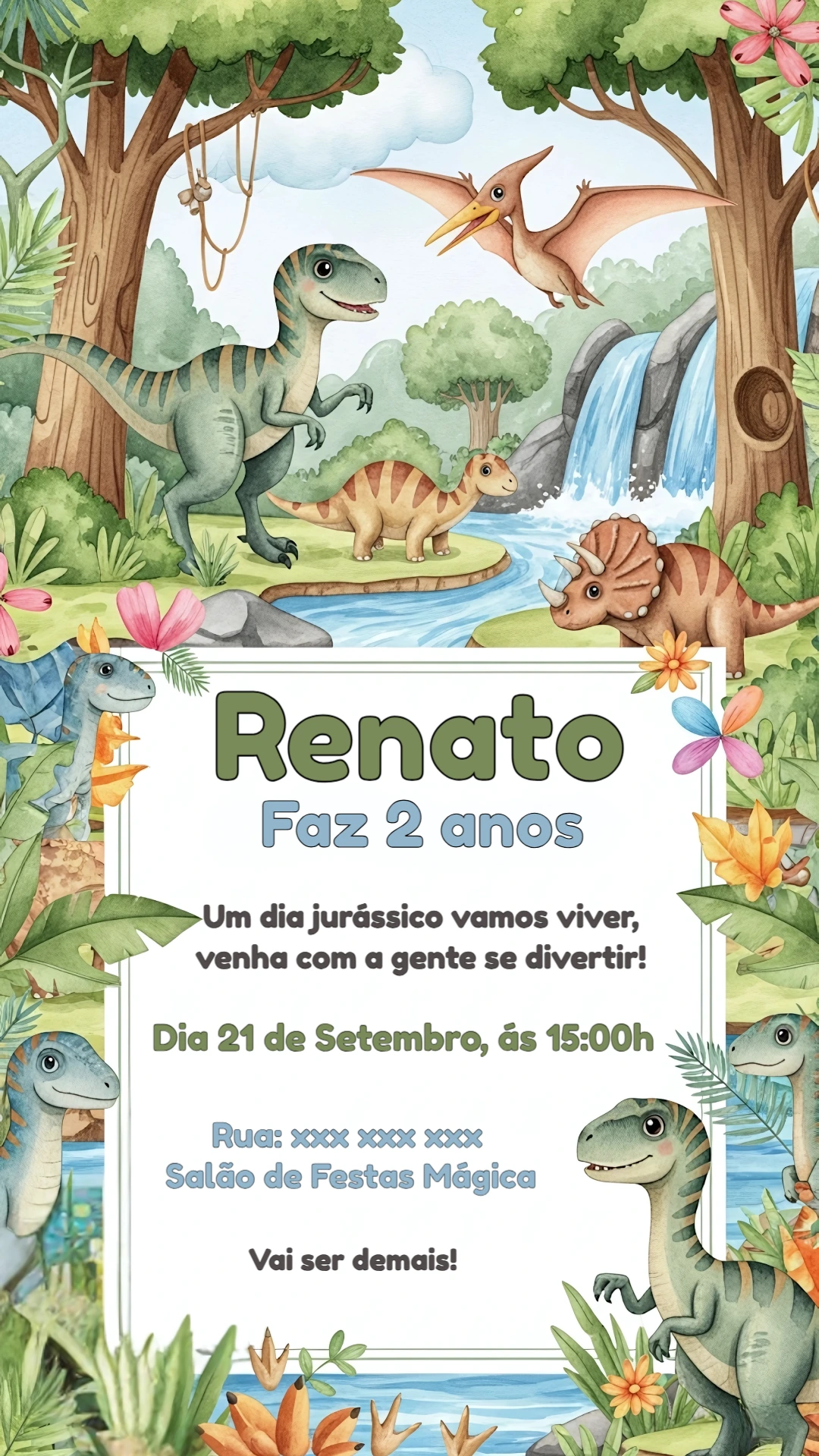 Convite de Aniversário Dinossauro para Editar Online