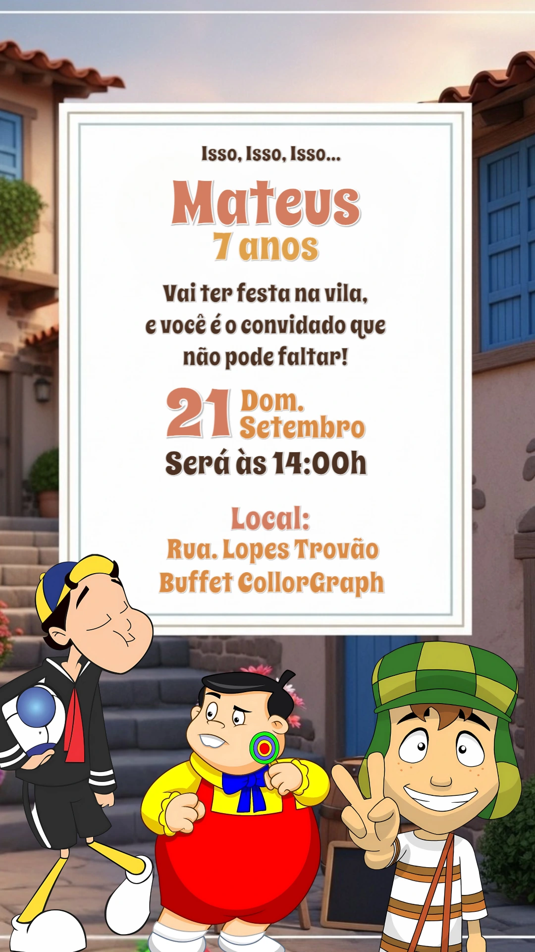 Convite de Aniversário Chaves com a Turma para Editar Online