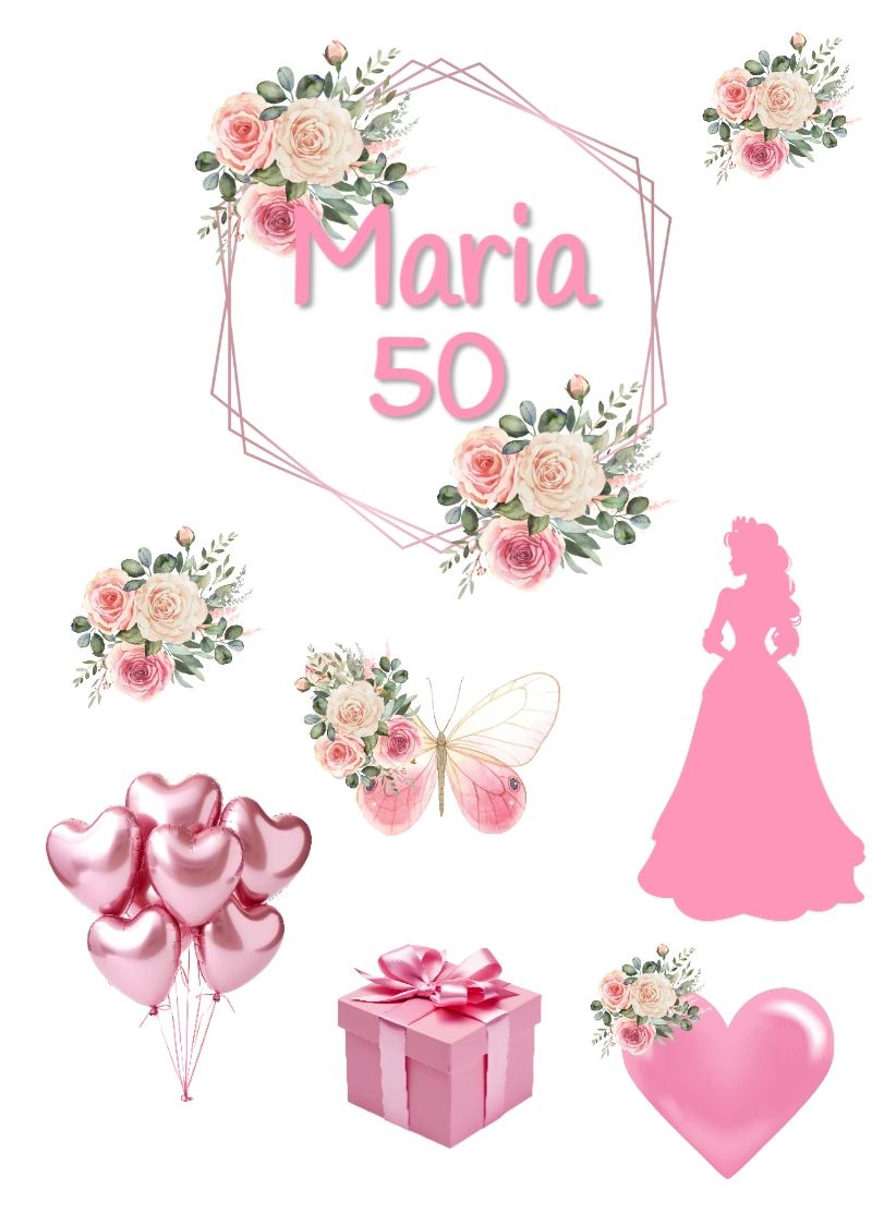 Topo de Bolo Aniversário Feminino Floral para Editar Online