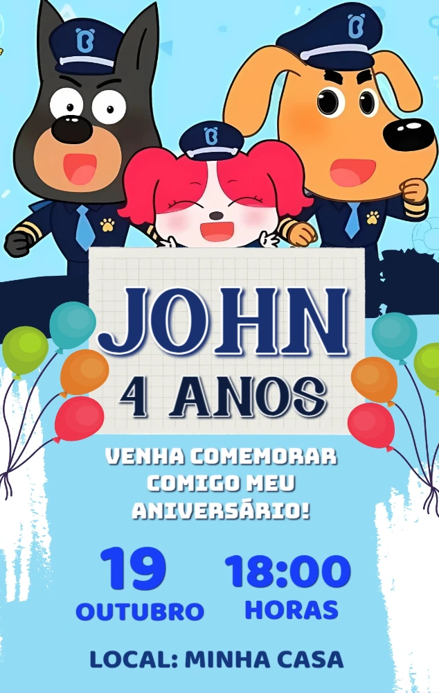 Convite Aniversário Detetive Canino para Editar Online