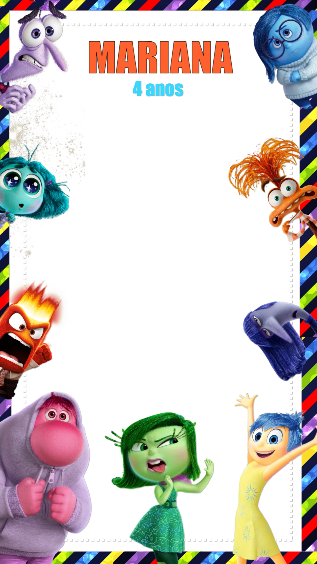 Moldura Aniversário Divertida Mente 2 para Editar Online