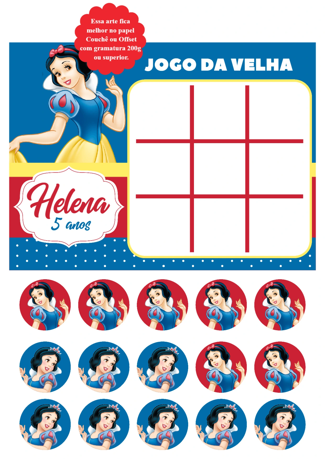 Jogo da Velha Branca de Neve para Editar e Imprimir