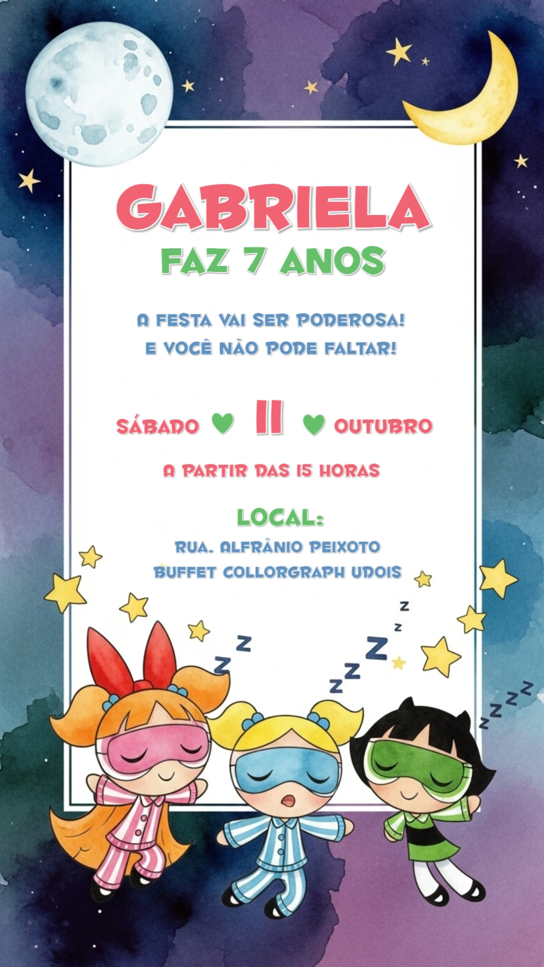 Convite Aniversário Meninas Super Poderosas para Editar Online
