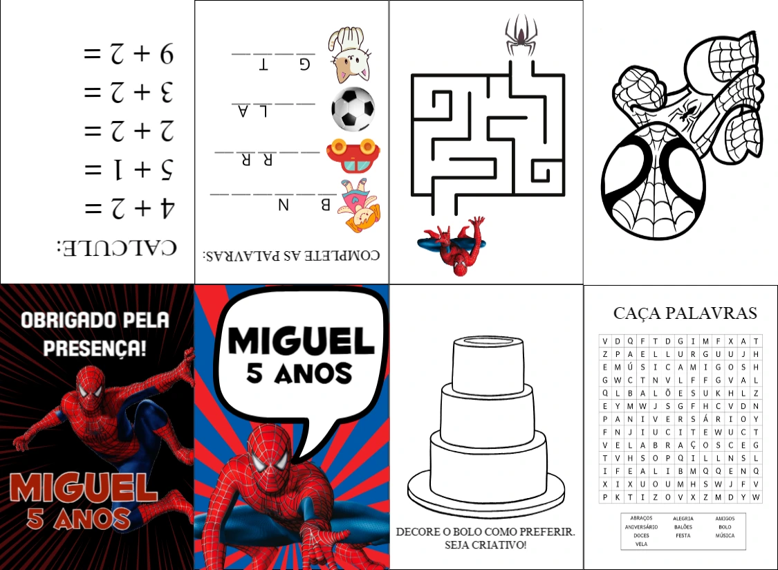 Mini Livro Atividades Homem-Aranha Editável para Aniversário