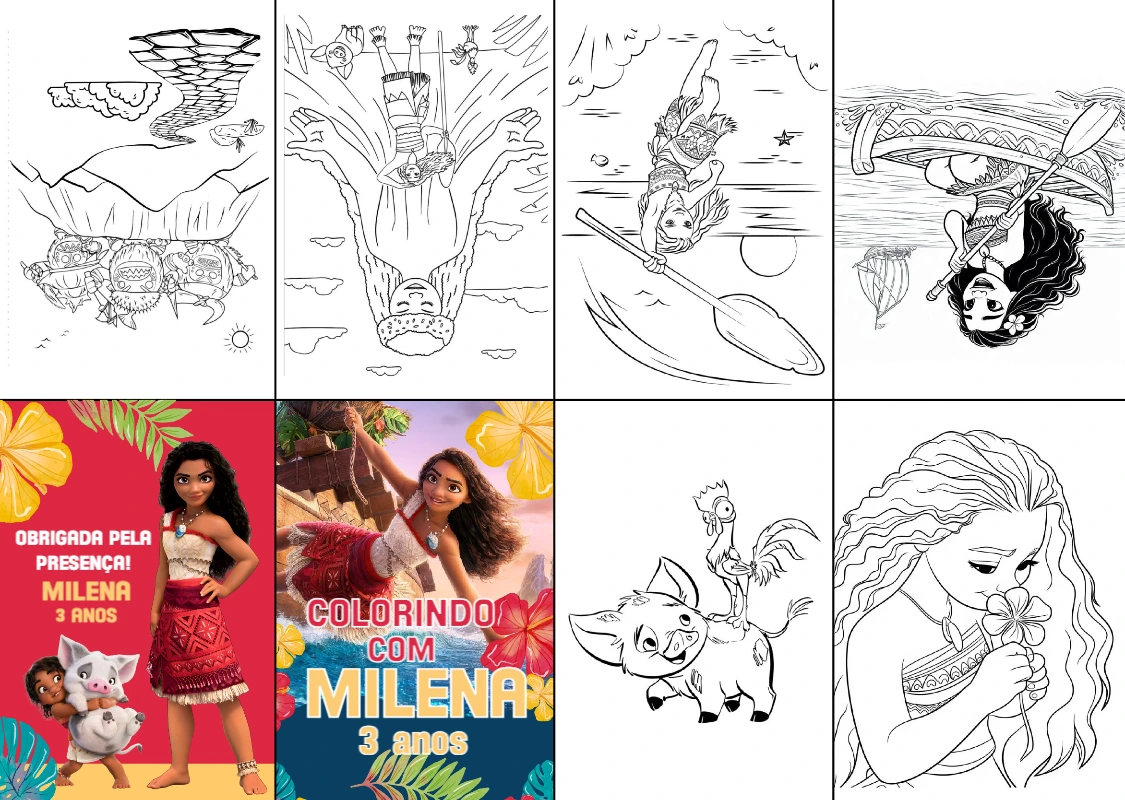 Mini Livro de Colorir Moana para Aniversário Editável
