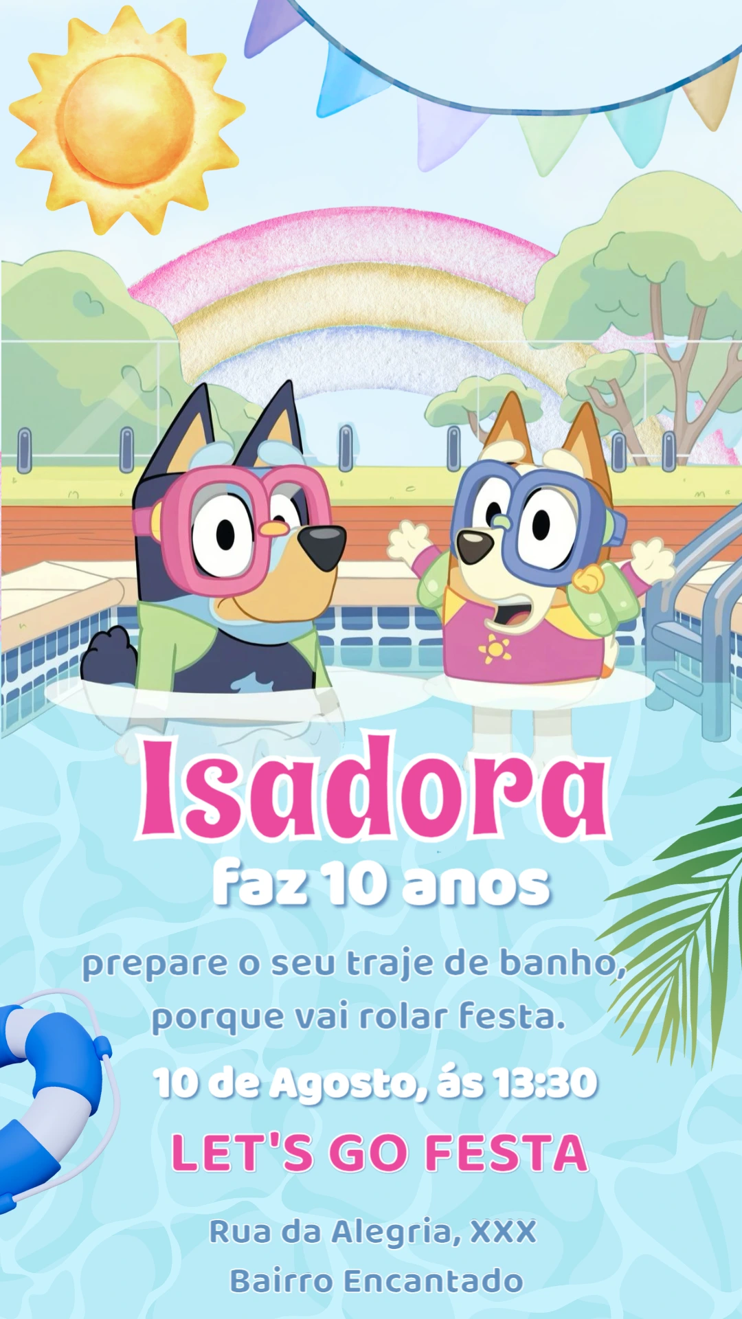 Convite de Aniversário Bluey Pool Party para Editar Online