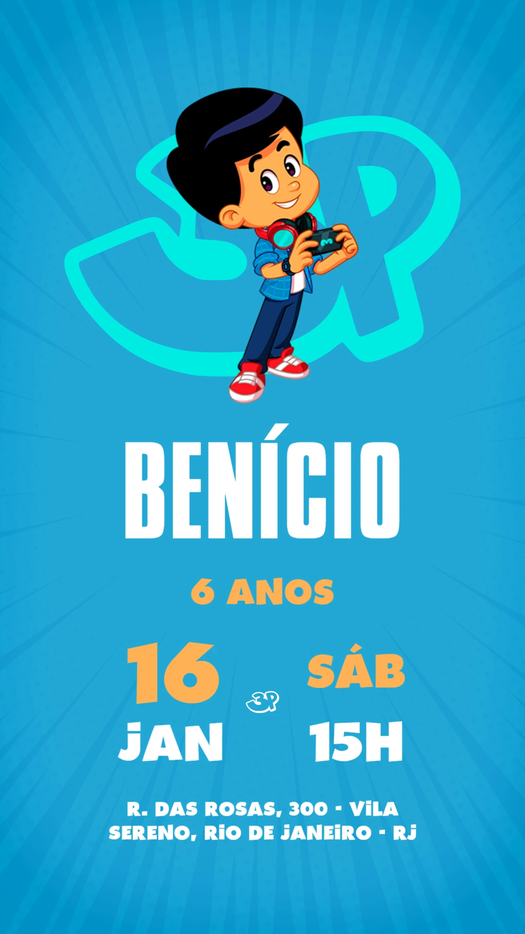 Convite Aniversário 3 Palavrinhas Menino para Editar Online