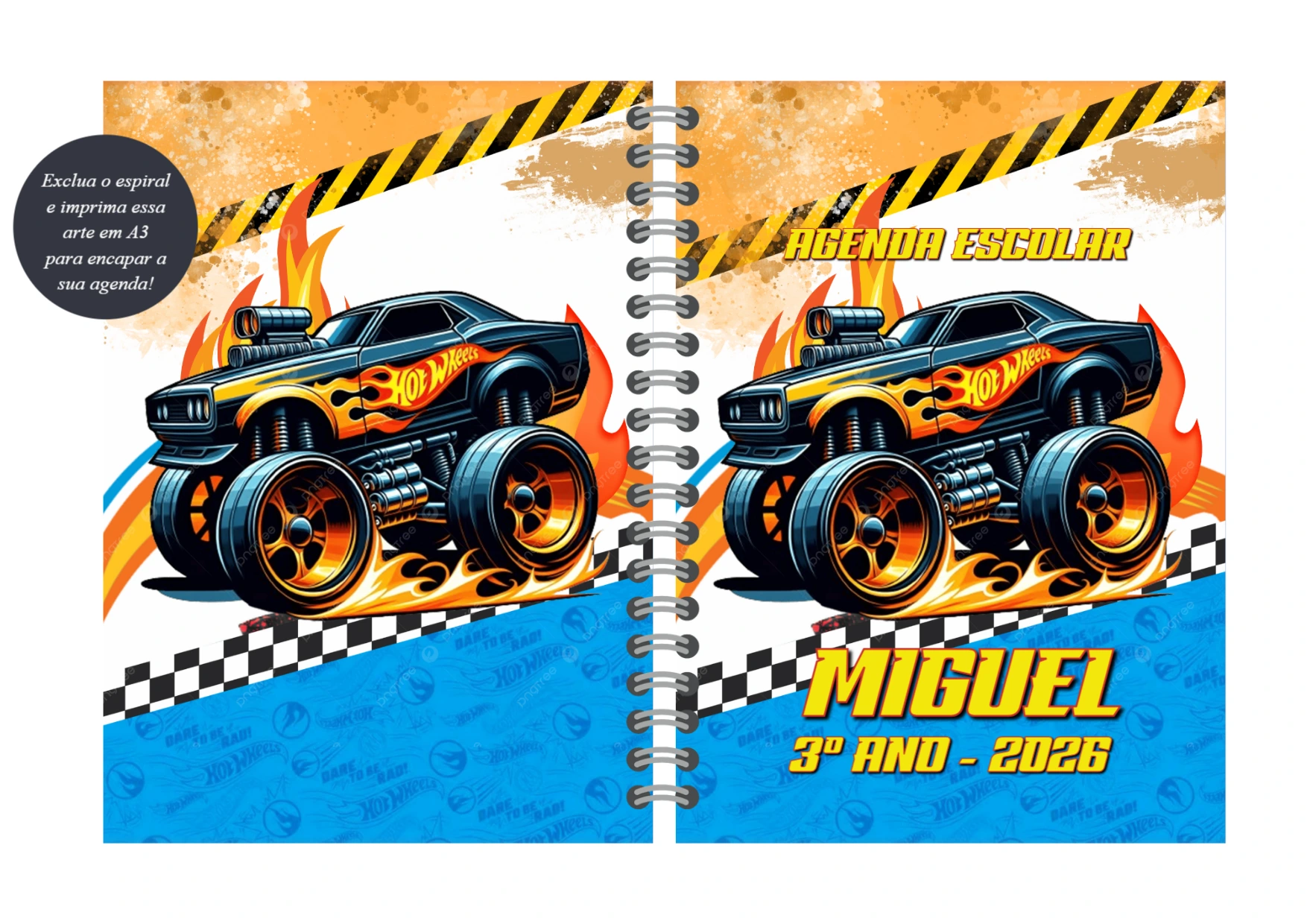 Capa de Agenda Hot Wheels Editável Online para Imprimir