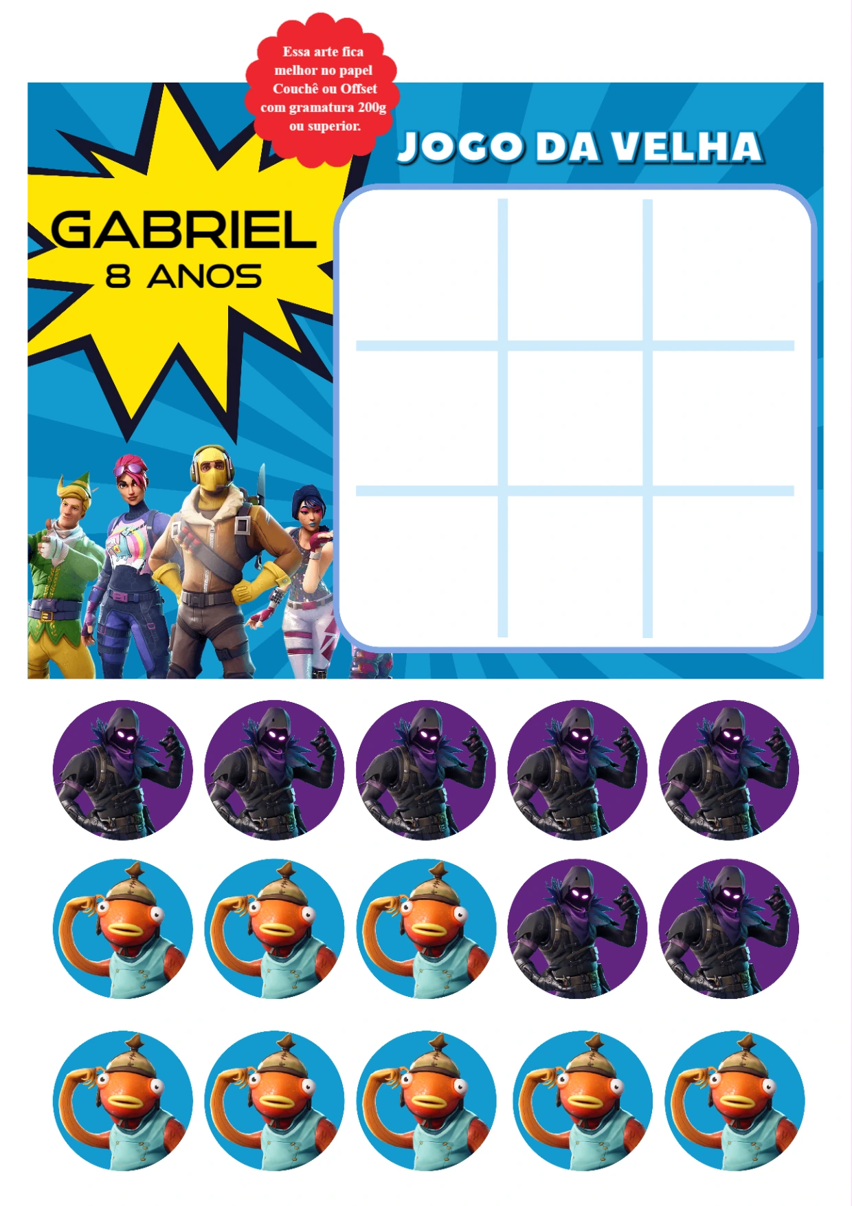 Lembrancinha Jogo da Velha Fortnite para Editar e Imprimir