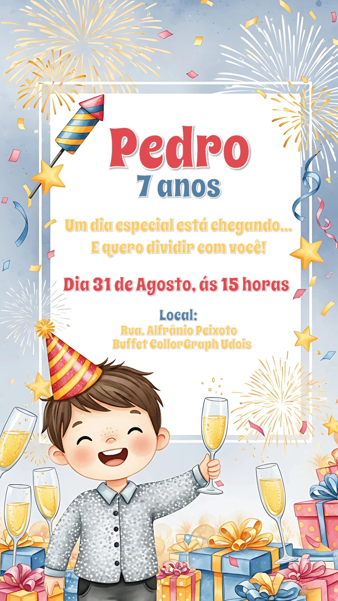 Convite Aniversário Ano Novo Menino para Editar Online