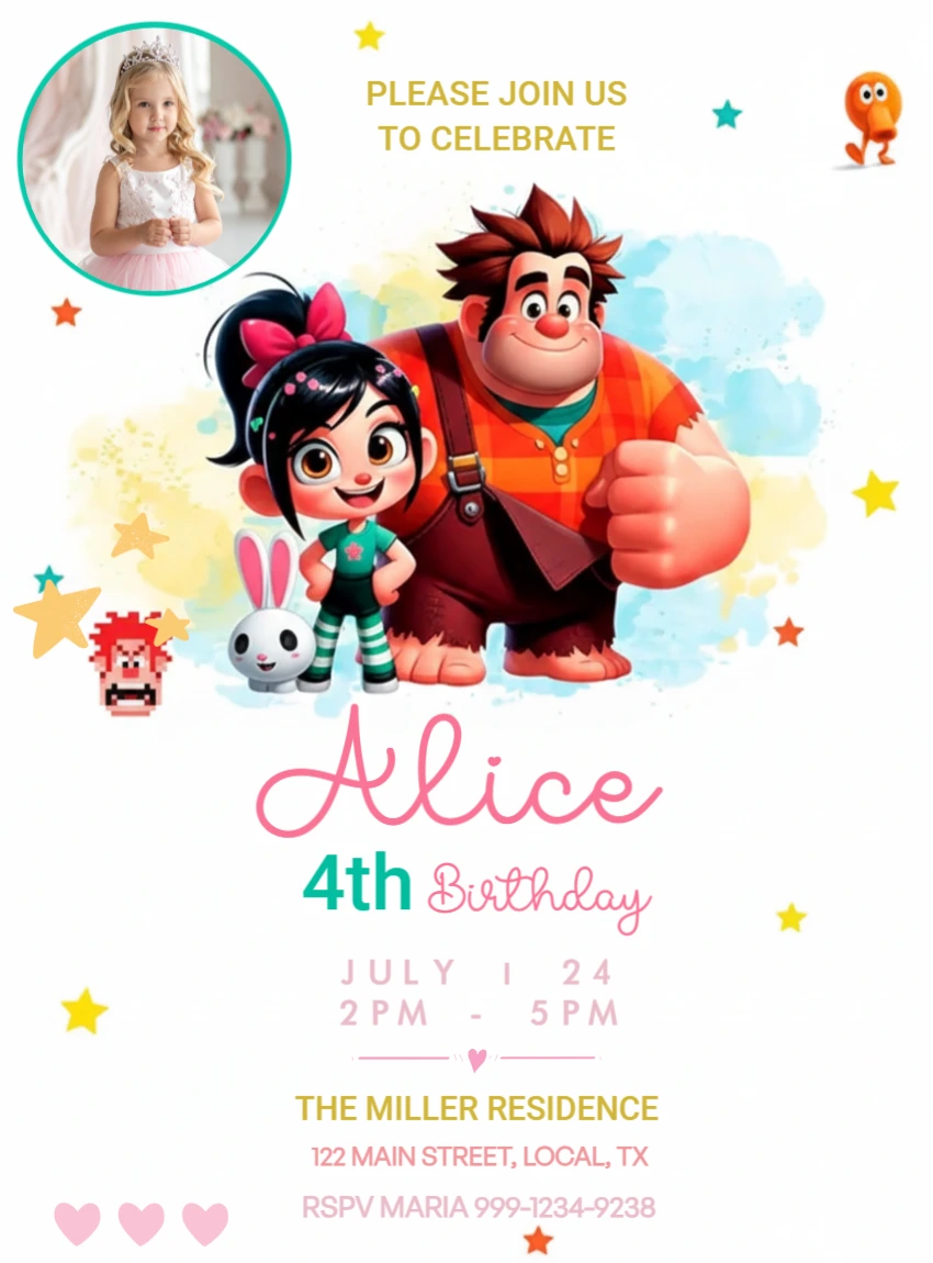 Wreck-It Ralph Birthday Invitation with Photo - Editable Template ...
