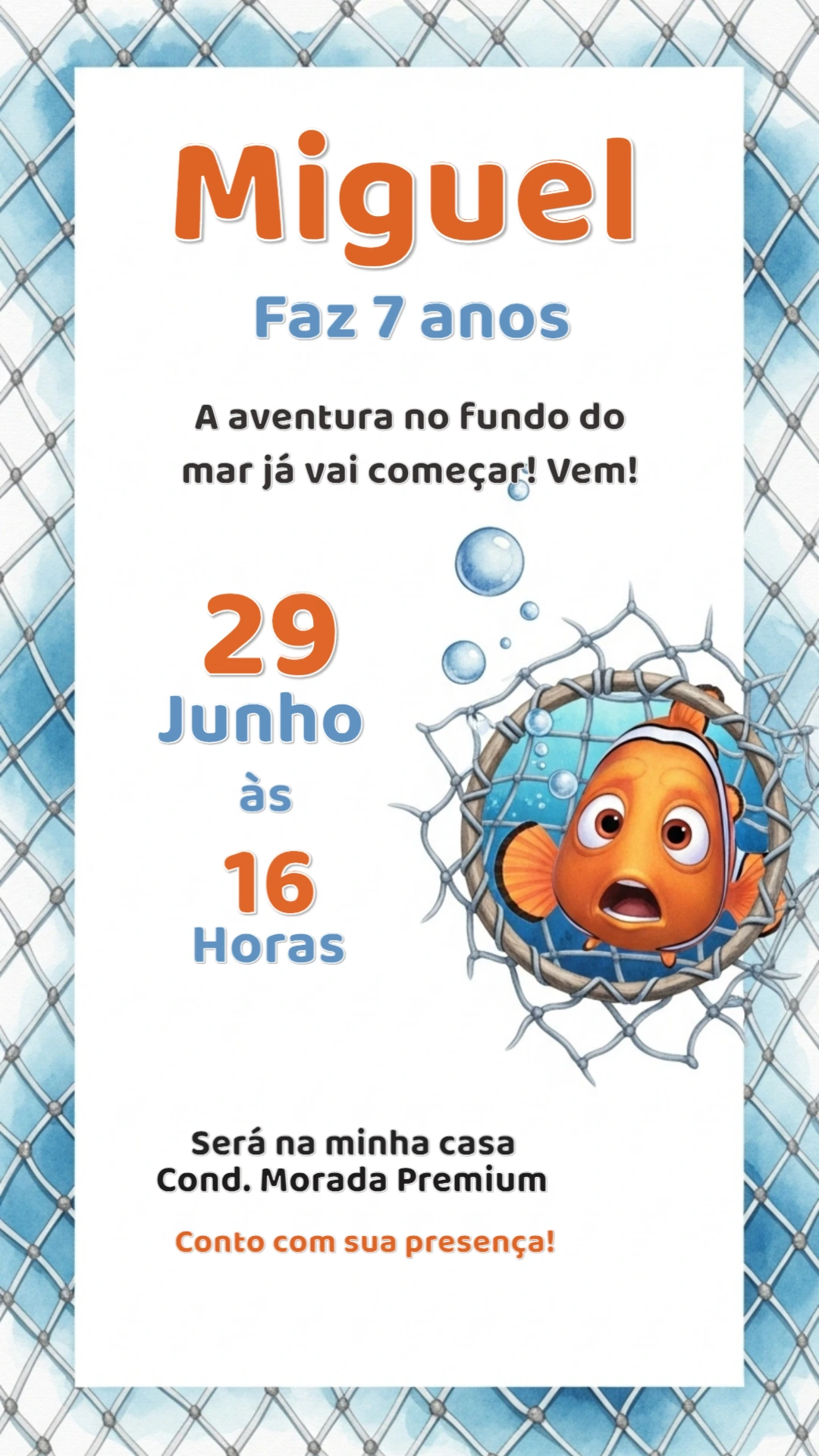 Convite de Aniversário Procurando Nemo para Editar Online