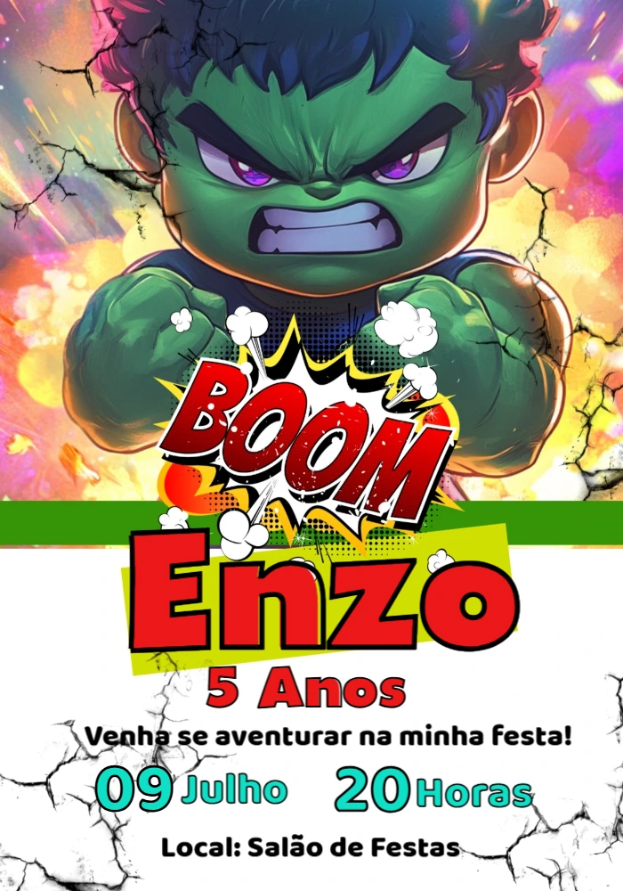 Convite de Aniversário Hulk para Editar Online e Imprimir