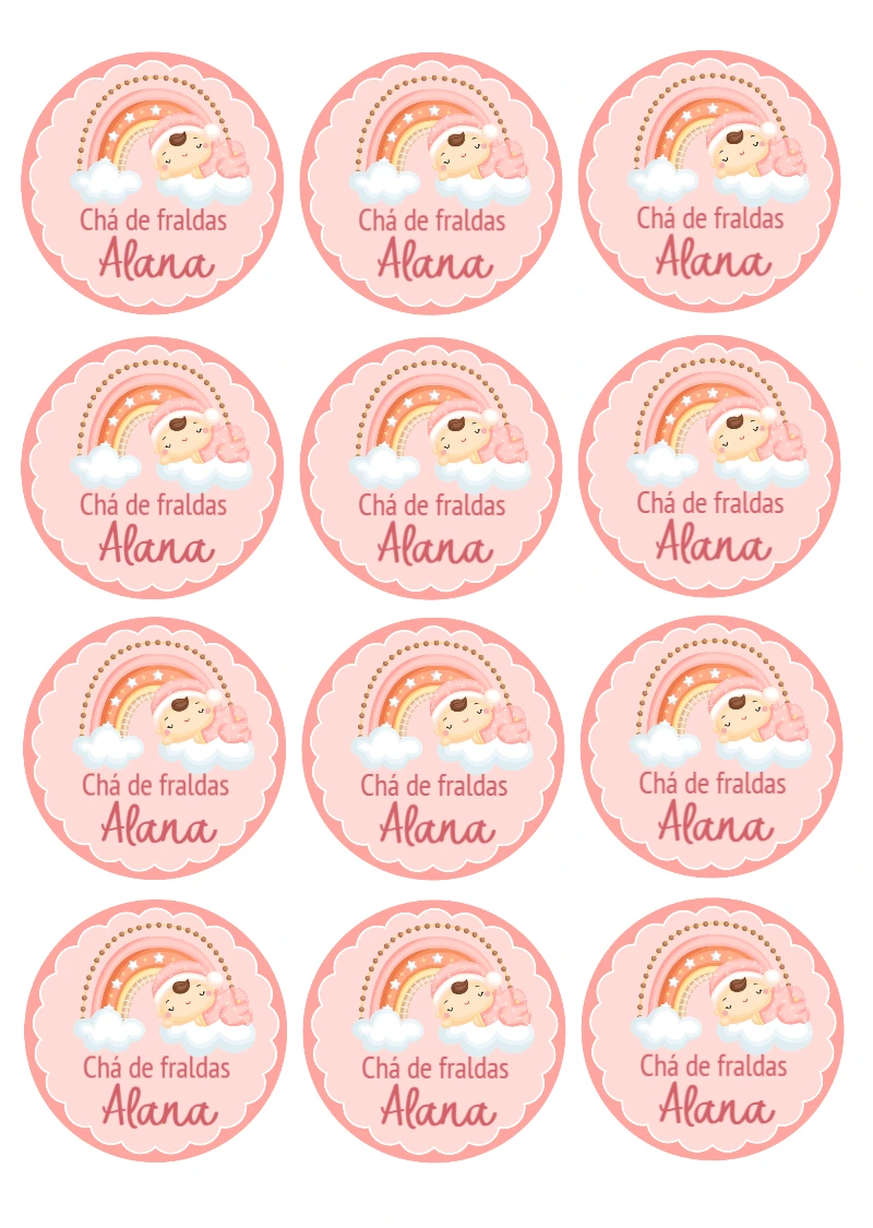 Adesivo Chá de Fraldas Menina Arco-íris para Editar Online