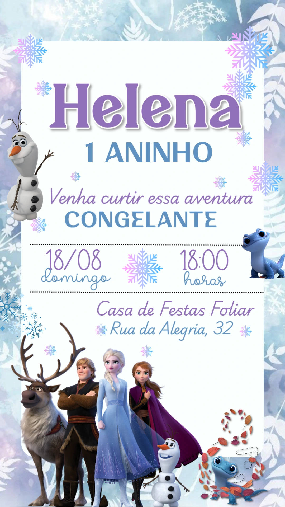 Convite de Aniversário Frozen com Personagens para Editar Online