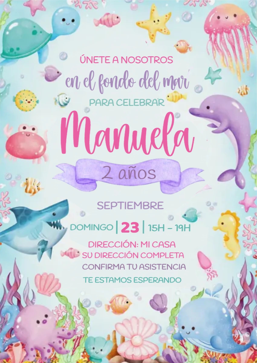 Invitación Digital Cumpleaños Fondo del Mar para Editar