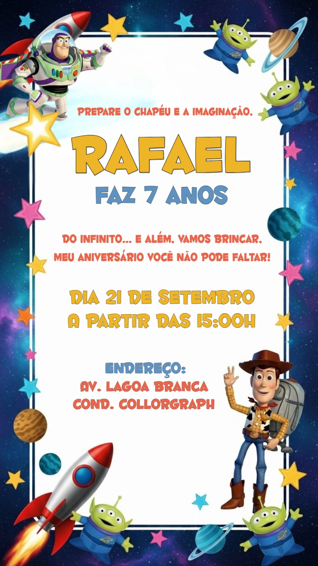 Convite de Aniversário Toy Story com Personagens para Editar