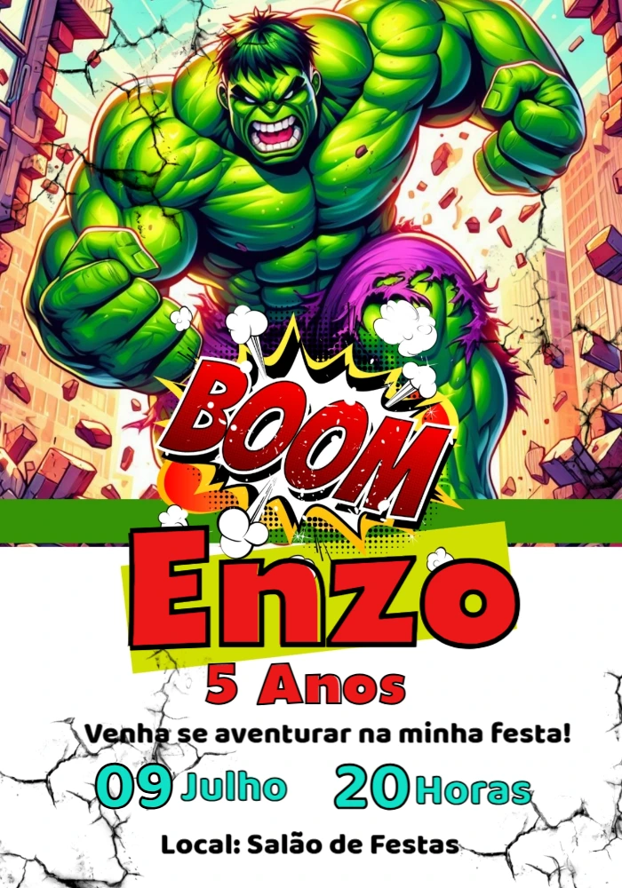 Convite de Aniversário do Hulk para Editar Online