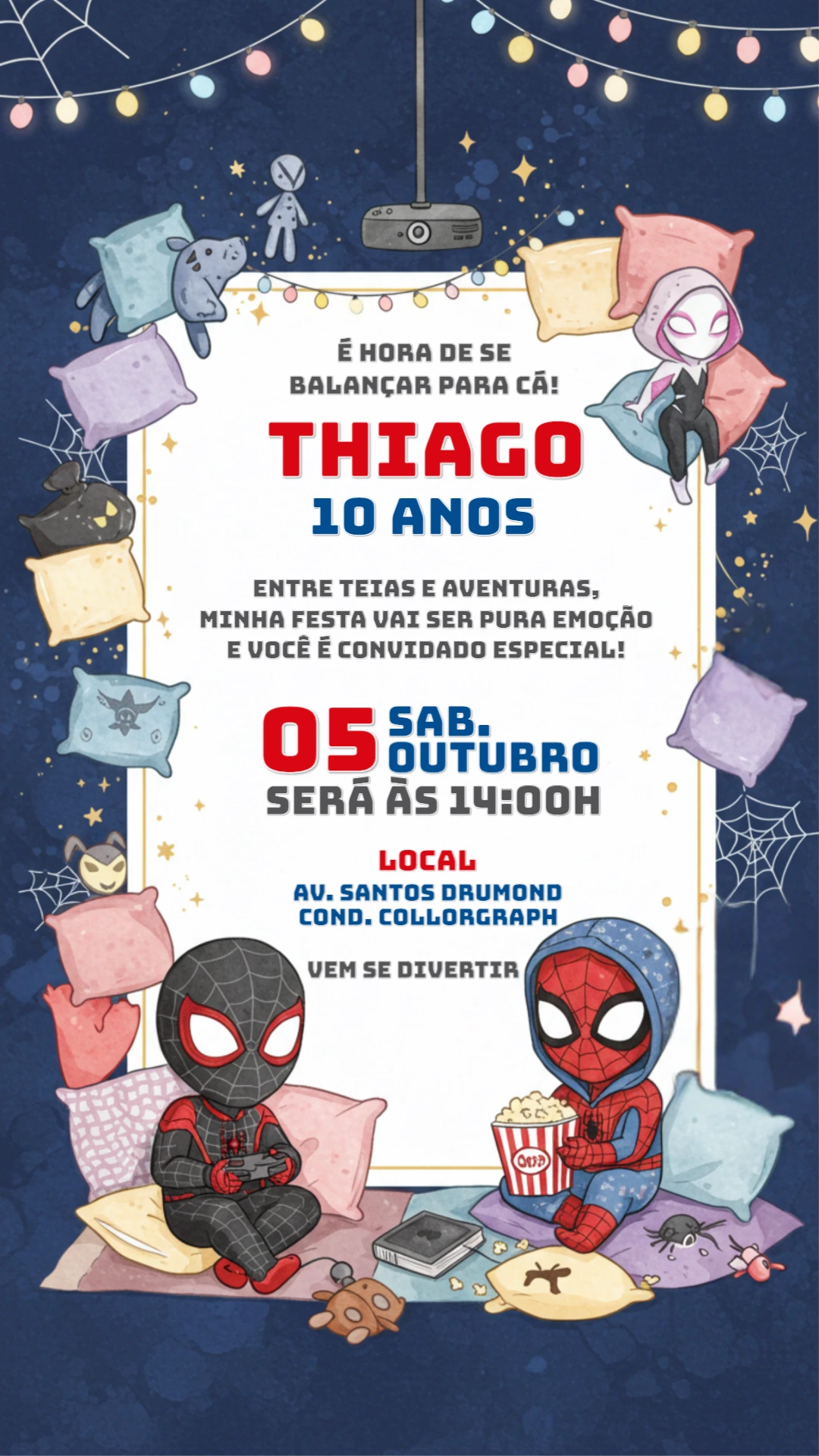 Convite Aniversário Homem Aranha Festa do Pijama para Editar
