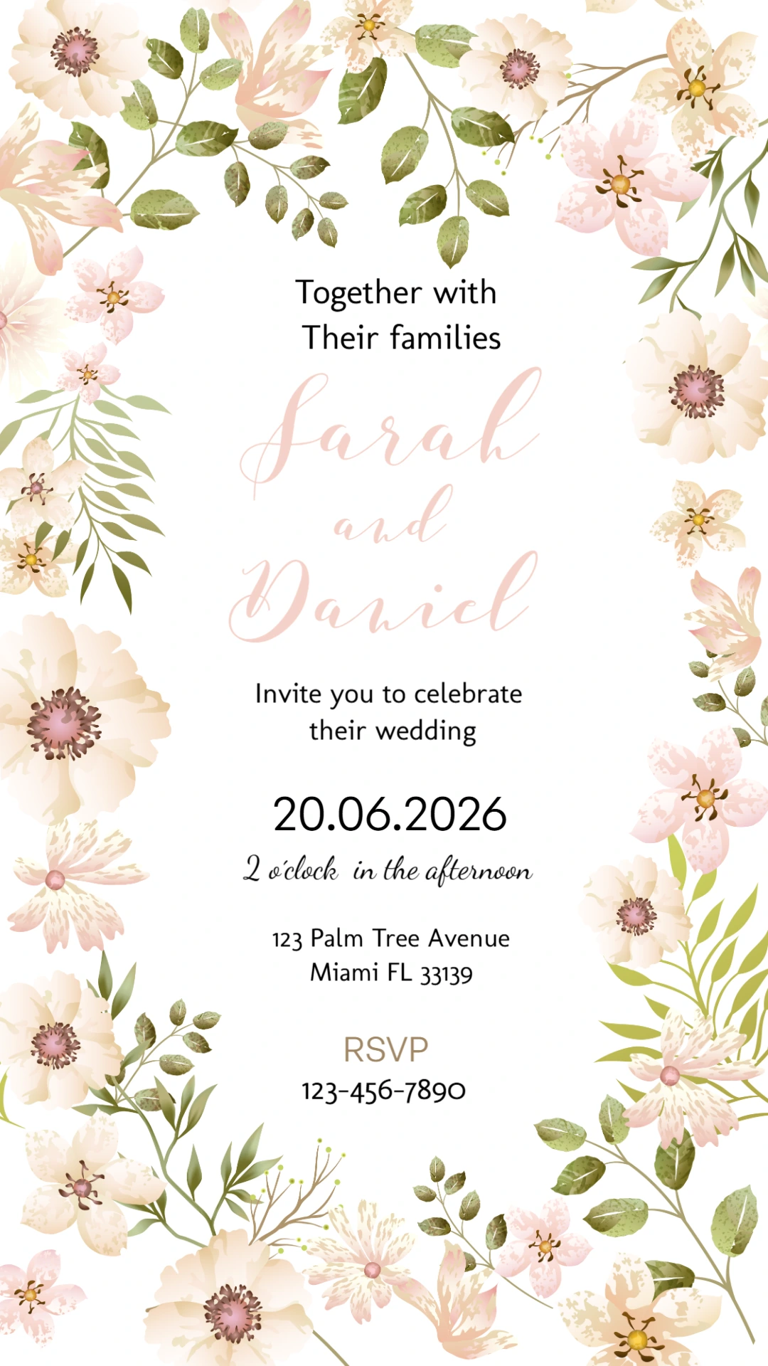 Elegant Floral Wedding Invitation Template to Edit