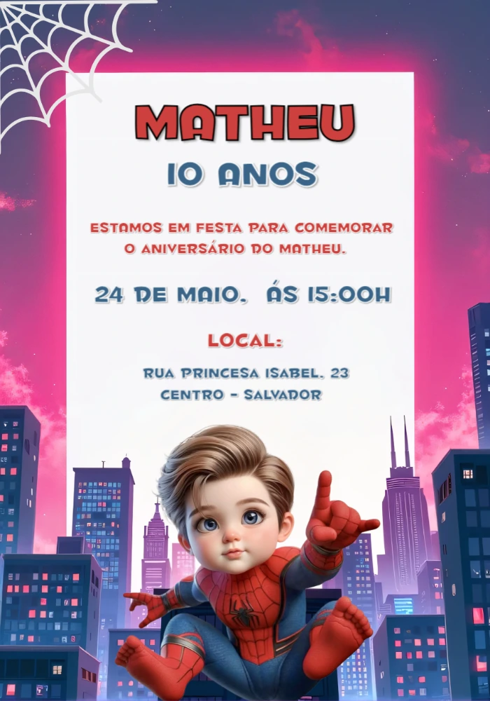 Convite Aniversário Homem Aranha Baby para Editar Online