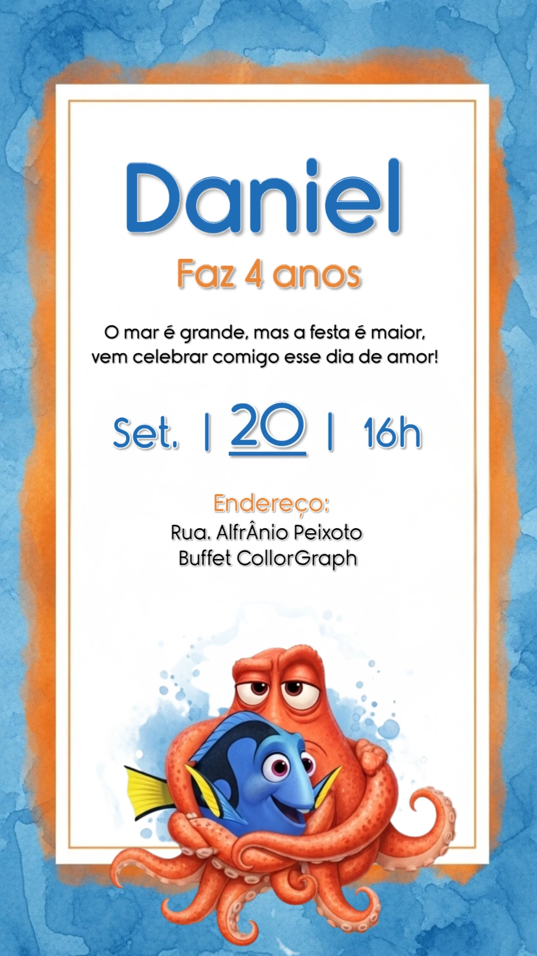 Convite Aniversário Procurando Dory e Nemo para Editar Online